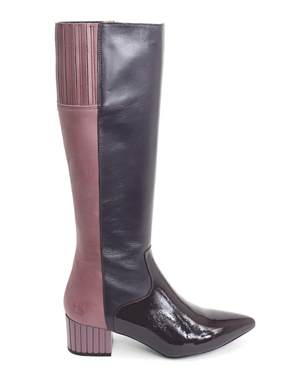 Two-Tone Plum Knee-High Leather Boots
